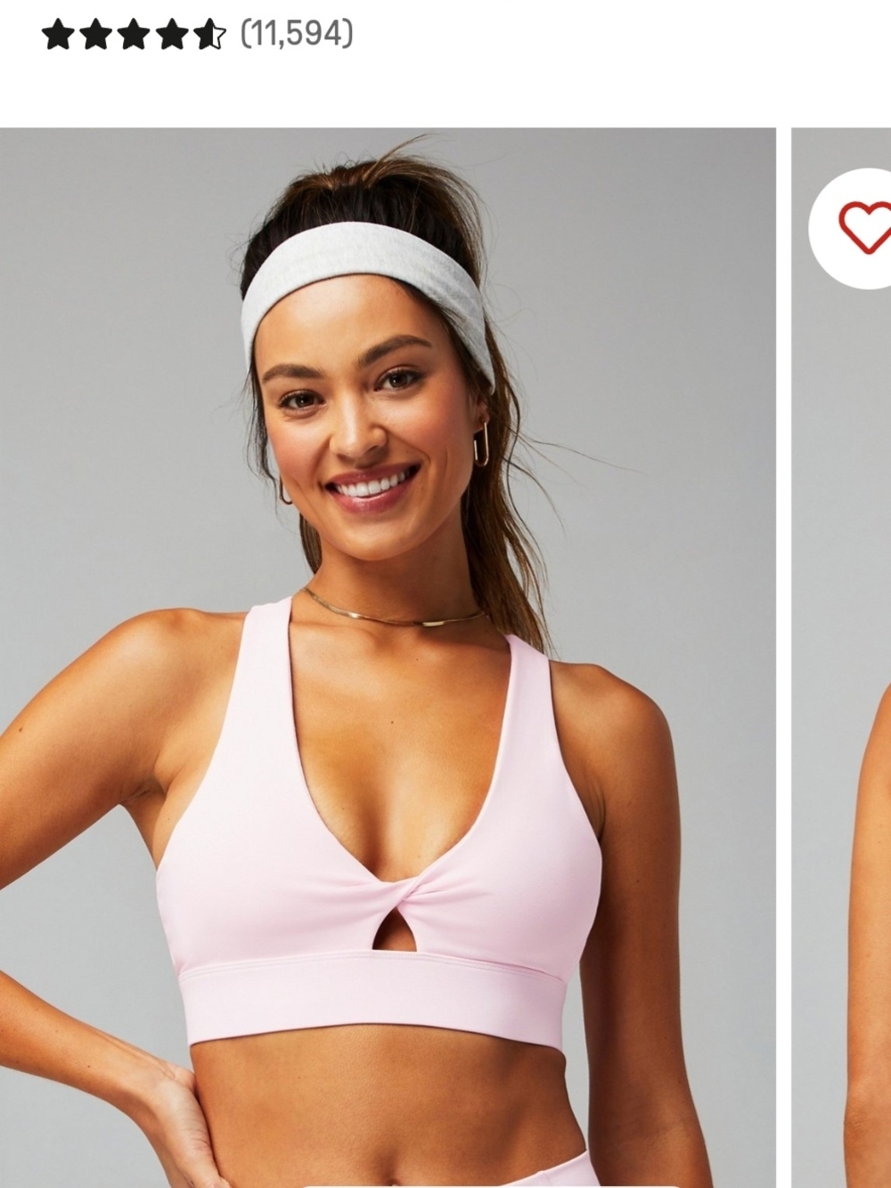Fabletics Light Pink V-Neck Sports Bralette with Front Keyhole